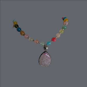 Natural Stone Pendant with Natural Color Stone Bead Necklace